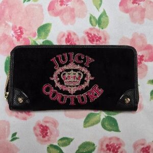 Juicy Couture Black Wallet with Pink Embroidered Crest